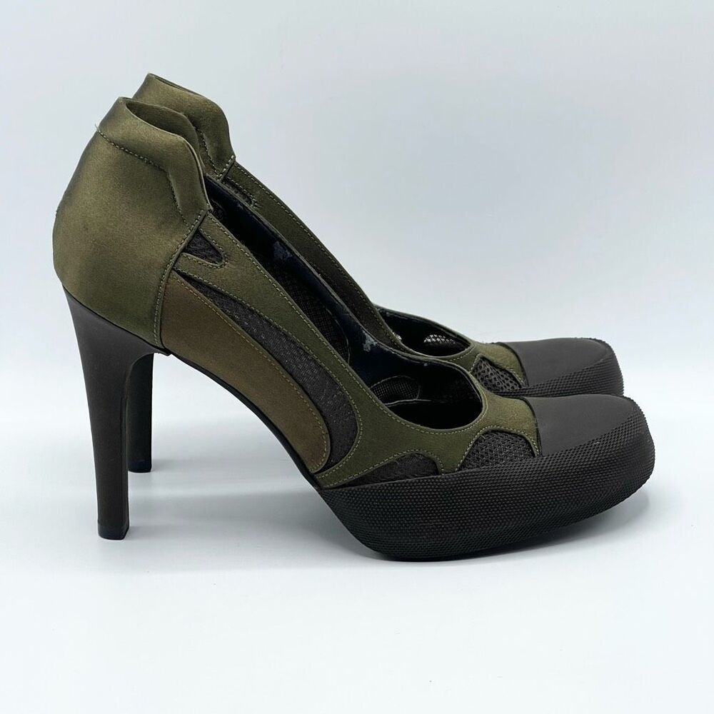 Stella McCartney silk and rubber olive green black heels - Women’s 38 - Suitable